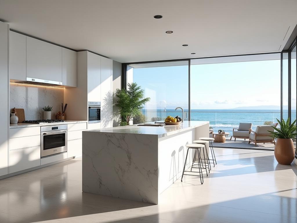 Luxury Beachfront Apartment modern kitchen with Miele appliances
